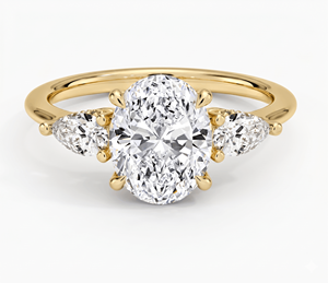 Bague de fiançailles Victoria avec diamant taille ovale et bande de diamants taille poire pour femme, diamants de laboratoire - Product Image 2