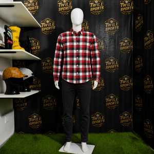 Camisa de Franela a Cuadros de Manga Larga para Hombre, Corte Regular, Diseño a Cuadros, Rojo, Negro, Blanco, Tejido de Sarga - Product Image 5