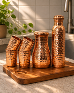 Copper Tumbler Set Leak-Proof Water Bottle Hammered Finish Traditional Design <b>Microwave</b> Safe Antique Creations for Adults Gift - Product Image 1