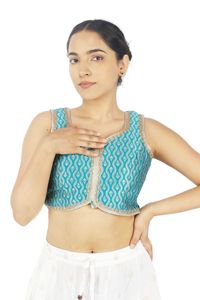 Top Corto Tejido en Turquesa, 100% Seda, Cuello Redondo, Sin Mangas, para Mujer, Ideal para Fiestas - Product Image 3