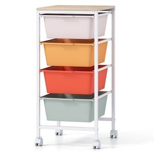 Carrello portaoggetti mobile a 4 cassetti Macaron con piano in legno MDF, organizer multiuso - Product Image 1