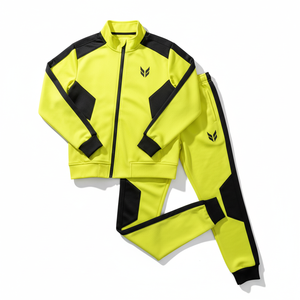 Mens Heavy weight Panel Tracksuit <b>Zip</b> <b>Up</b> <b>Jacket</b> Jogger Set Contrast Color Streetwear Training Sports Suit Custom Logo OEM - Product Image 1