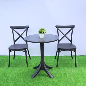Round <b>Plastic</b> Farmhouse Style Outdoor Dining <b>Table</b> Waterproof <b>Patio</b> Furniture for Modern Garden and Courtyard BBQ Use - Product Image 4