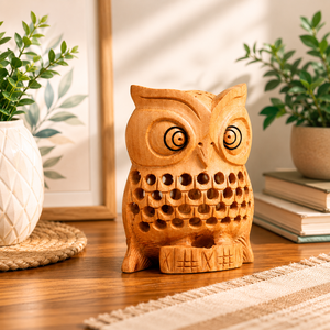 Figura de Búho Tallada a Mano en Madera |   Estatua de Búho Hecha a Mano en Madera |   Búho Decorativo para Decoración del Hogar |   Escultura de Animales de Madera Rústica - Product Image 6