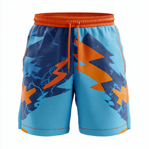 Men's Black Red Geometric Print Board Shorts Quick Dry Drawstring <b>Mid</b> Waist Sporty Shorts 100% Polyester - Product Image 2