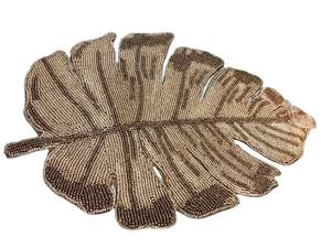 Mantel individual hecho a mano con cuentas, diseño de hoja tropical Monstera, 14 pulgadas, mantel individual dorado con cuentas - Product Image 2