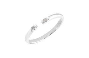 Bague manchette ouverte en argent sterling 925 plaqué haute brillance avec zircon blanc naturel taille ronde de 1,5 mm, ajustable – Nouveauté très prisée - Product Image 1