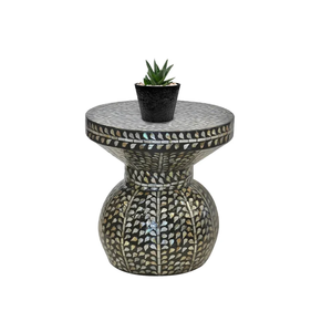 Tabourets en forme de sablier avec incrustations de coquillages, mosaïque de nacre naturelle pour la décoration intérieure - Product Image 1
