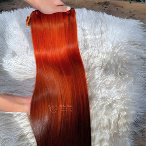 Extensions de cheveux raides avec cuticule en dentelle HD vietnamienne pure de luxe à double dessin, couleur orange, cheveux humains naturels - Product Image 1