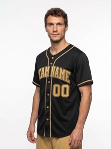 Maillot de baseball noir et or pour homme, nom de l'équipe 00, maille polyester, boutons sur le devant, coupe classique, vêtements pour toutes les saisons - Product Image 3