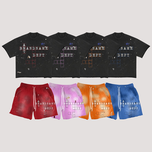 Ensemble T-shirt et short oversize pour homme Brandname Art Department, col rond, coton, décontracté, streetwear d'été - Product Image 3