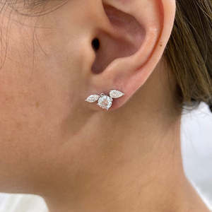 Unique Multi Shape Lab Grown Diamond Earrings Round Marquise Pear Cut Cluster Stud 10K 14K Gold Asymmetric Lab Created Diamond - Product Image 2