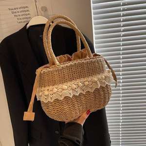 New Vintage Fashion <b>Straw</b> Bow Women's ZIP Closure Shoulder/Crossbody <b>Bag</b> Holiday Style Cute - Product Image 1