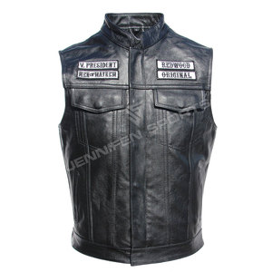 Chalecos de Cuero con Parches Bordados, Chaquetas de Motocicleta de Cuero Vacuno Genuino, Estilo Outback, Hechos en Pakistán, Chaleco de Cuero Transpirable y Elegante - Product Image 2