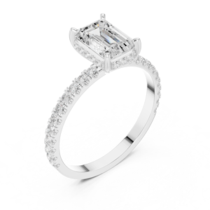 Bague de fiançailles de luxe en diamant taille émeraude avec micro-pavé en or 14K/18K - Product Image 5