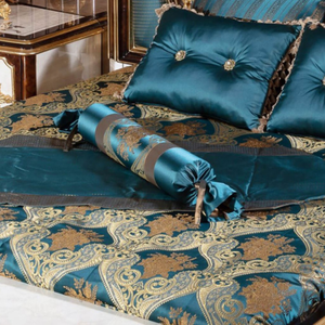 Muebles de Dormitorio de Lujo Barrocos de Caoba Maciza, Cama Tapizada Tallada Estilo Turco con Armario Real - Product Image 4