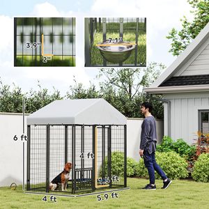 Recinto per Cani da Esterno XXL 1,8m x 1,2m x 1,8m in Metallo con Tetto e Ciotole Girevoli Regolabili su 4 Livelli per Allevamento e Hotel - Product Image 3