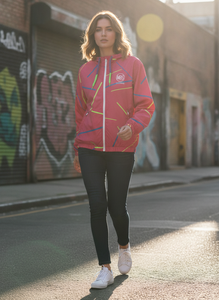 Custom Retro <b>Pink</b> Neon Geometric Print Hooded Windbreaker <b>Jacket</b> Men Women Lightweight <b>Waterproof</b> Outdoor Streetwear Tracksuit - Product Image 4