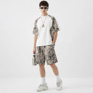 <b>Men's</b> Summer <b>Camo</b> Print Patchwork <b>Short</b> Sleeve T-Shirt Loose Sports <b>Shorts</b> Set Breathable Cotton Quick Dry Casual Streetwear - Product Image 2