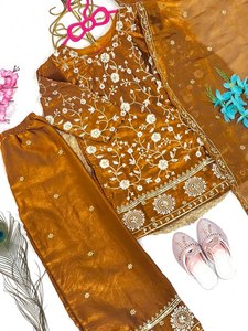 Conjunto de Salwar Kameez pakistaní bordado con mostaza para niños con Dupatta |   Ropa Étnica Festiva para Niñas - Product Image 5