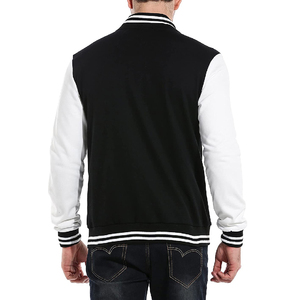 Veste universitaire noire et blanche pour homme, col rabattu, manches classiques, fermeture boutonnée, couleur unie, vêtement décontracté pour l'automne - Product Image 3