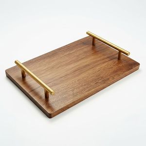 Bandeja de madera de diseño personalizado, bandeja de madera de mango, bandeja de madera de acacia, bandeja para servir, bandejas decorativas de madera al mejor precio al por mayor - Product Image 1