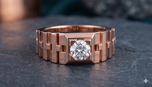 Bague solitaire pour homme en diamant de laboratoire, or rose 14 carats plaqué rhodium, avec large alliance à maillons, cadeau idéal pour fiançailles et anniversaire - Product Image 5
