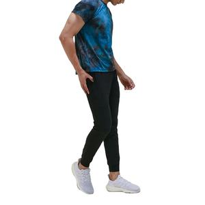 Camiseta de Manga Corta para Hombre, Tie Dye, Cuello Redondo, Tejida, Corte Ajustado, Casual, Largo Regular, Estampada, Azul y Negro - Product Image 3