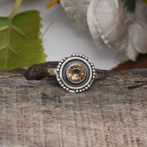 Round Cut Citrine Gemstone <b>Ring</b> Bezel Setting Minimalist 925 Sterling Silver Oxidized Boho Jewelry Gift for Women Party - Product Image 1
