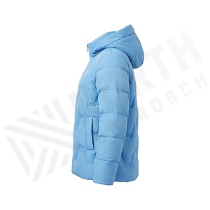 เสื้อแจ็คเก็ตมีฮู้ดสำหรับผู้หญิง สีฟ้า แขนยาว ผ้าโพลีเอสเตอร์บุใยสังเคราะห์ ปิดด้วยซิป ลายเรขาคณิต ความยาวปกติ - Product Image 3