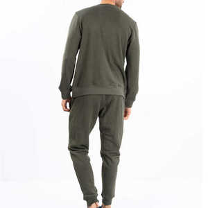 Conjunto Deportivo de Algodón Verde Oliva para Hombre, Cuello Redondo, Manga Larga, Color Sólido, Pantalones Deportivos Casuales con Bolsillos Laterales, Corte Regular, Ropa de Otoño - Product Image 2