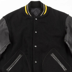 Chaqueta Bomber Varsity Personalizada con Logotipo para Hombre y Mujer, Chaqueta de Lana Negra Oscura de Alta Calidad al por Mayor, Chaquetas Impermeables de Cuero - Product Image 6
