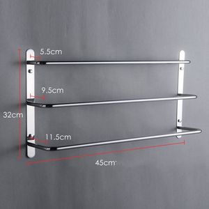 Hand-polished 304 Stainless Steel Three-Towel Bars Towel Rack Wall-Mounted Multilayer Bathroom Accessories 17.72 Inch - Product Image 3