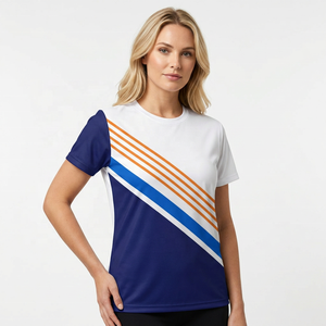 Camiseta de Manga Corta para Hombre, Blanca, Azul y Naranja, con Estampado Sublimado, Transpirable, Corte Regular, Estilo Casual, Cuello Redondo, Tejido de Punto - Product Image 2