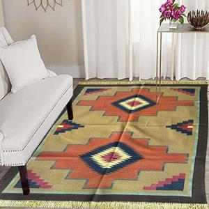 Tapis et ensembles Dhurrie en coton multicolore Motifs antiques classiques pour le salon 007 Tapis de sol - Product Image 1