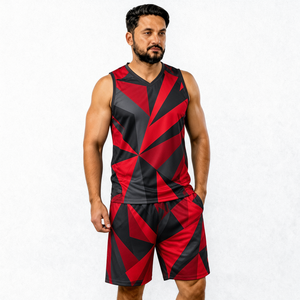 Men's Geometric Print Tank Top And Shorts <b>Set</b> V-Neck Quick Dry <b>Knitted</b> Polyester Sporty Summer Outfit - Product Image 1