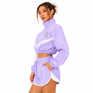 Wholesale Custom Logo Sweatsuits Color Block Windbreaker 2 Piece Outfits Long Sleeves Zip Jacket Mini Shorts Sets men's jackets - Product Image 2