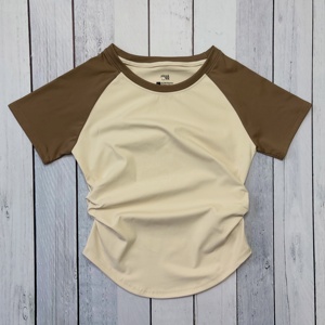 Womens Short Sleeve Sports <b>Raglan</b> <b>T</b> <b>Shirt</b> Quick Dry Polyester Stretch Activewear Curved Hem Two Tone Blank Gym Yoga Fitness Top - Product Image 3