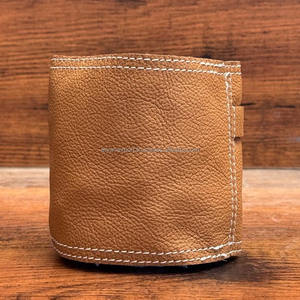 New Genuine Leather-Wrapped <b>Candle</b> <b>Holder</b> with <b>Gold</b> Horsebit Accent Rustic Decorative <b>Candle</b> Stand ROUY for Home & Office Decor - Product Image 6