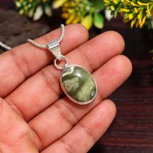Vintage Engagement Natural Connemara Oval Marble Pendant Necklace 925 Sterling <b>Silver</b> Pendant Chain Handmade Gift for Women - Product Image 6