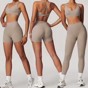 Ensemble de vêtements de sport trois pièces pour femmes, noir, extensible, haut court, débardeur et leggings, tenue de fitness décontractée pour femmes, coupe ajustée - Product Image 5