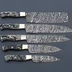 Ensemble de couteaux de cuisine professionnels très demandés, 5 pièces, en acier Damas, avec manche en bois, accessoires inclus, OEM et logo personnalisé - Product Image 4