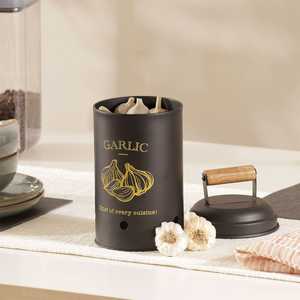 Boîte de rangement en métal contemporaine avec couvercle en bois pour l'organisation de la cuisine et du garde-manger à la maison et le stockage des aliments - Product Image 4