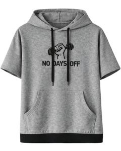 Sudadera con Capucha Gris de Manga Corta para Hombre, Estampada con 'No Days Off', para Gimnasio y Fitness, Sudadera con Capucha y Bolsillo Canguro, Mezcla de Algodón, Estilo Urbano - Product Image 1