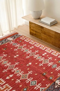 Handmade Kilim Area Rug Rectangle Geometric Pattern <b>Red</b> <b>Wool</b> Acrylic Flat Pile Living Room Decor - Product Image 5