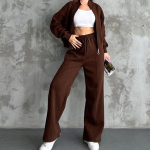 Conjunto Deportivo de Dos Piezas para Mujer, Invierno, Algodón, Felpa Francesa, Parches Bordados, Sudadera Corta con Cierre, Pantalones Cortos, Forro Polar - Product Image 6