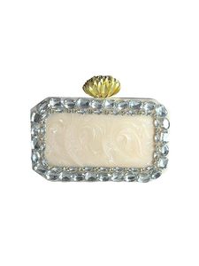 Resin Clutch Bag for Women with Intricate Stone Work & Golden Lotus Knob Party nikah <b>wedding</b> Purse handcrafted resin clutch - Product Image 1