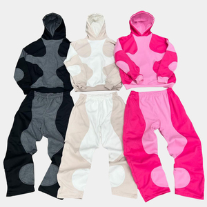 Ensemble décontracté 2 pièces pour femme : Sweat à capuche color block et pantalon de jogging, coupe ample, manches longues, design patchwork, toutes saisons - Product Image 1