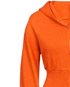 Womens Bright Orange <b>Cropped</b> <b>Zip</b> <b>Up</b> Hoodie Slim Fit Long Sleeve Casual Streetwear Cotton Fleece Sweatshirt Custom Logo Factory - Product Image 3