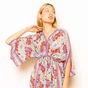 Élégante robe longue maxi en coton imprimé à la main style kaftan indien, taille unique, tenue de plage chic bohème, cadeau éthique pour elle - Product Image 6
